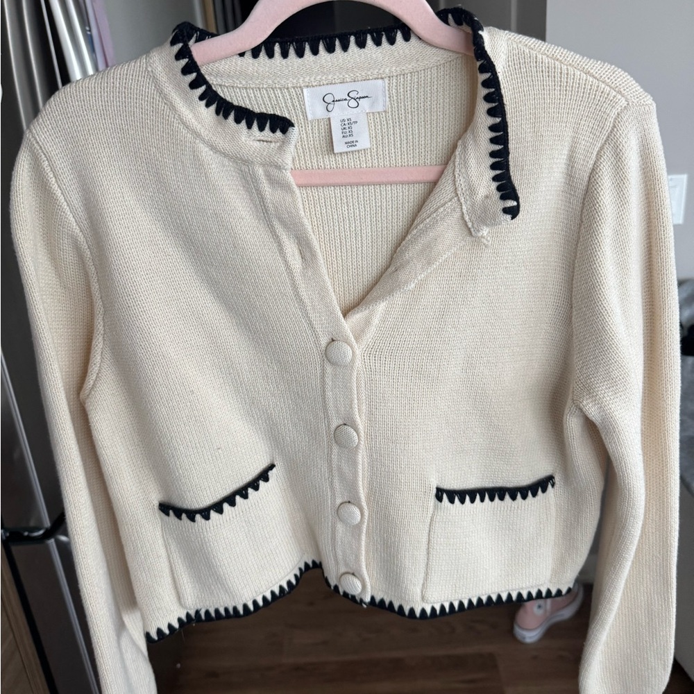 Jessica Simpson Cream Cardigan with Black Accents